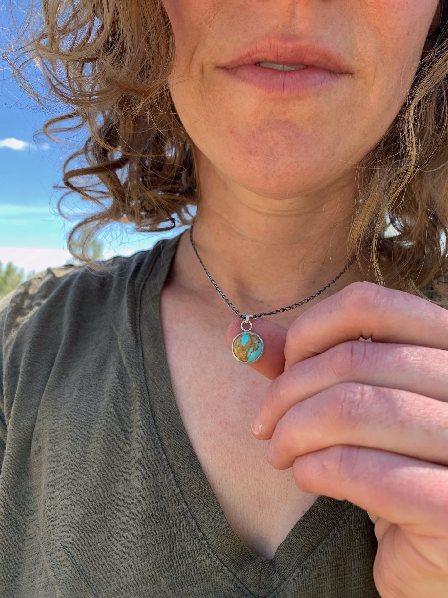 Pale Blue Dot Pendant #1 - Kingman Turquoise and Sterling Silver