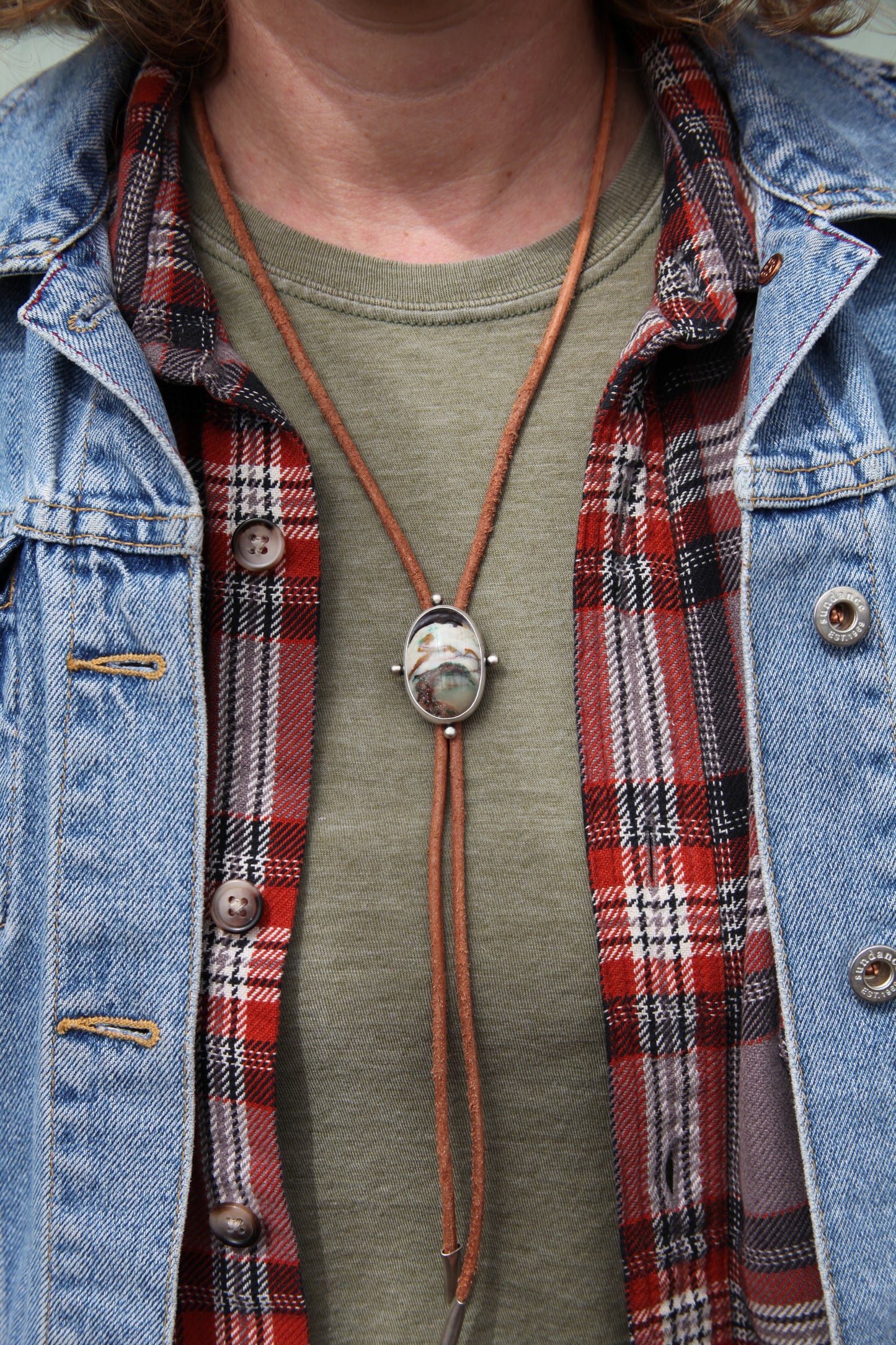 Four Directions Bolo - Sterling Silver and Indonesian Agate