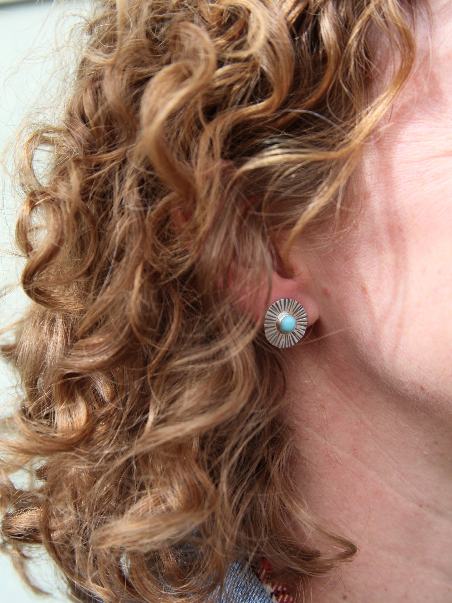 Sun Shapes Studs - Circles - Sterling Silver and Kingman Turquoise