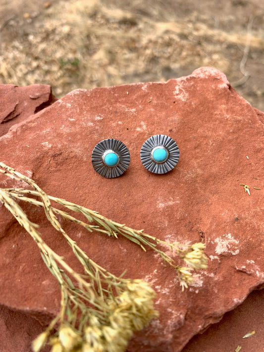 Sun Shapes Studs - Circles - Sterling Silver and Kingman Turquoise