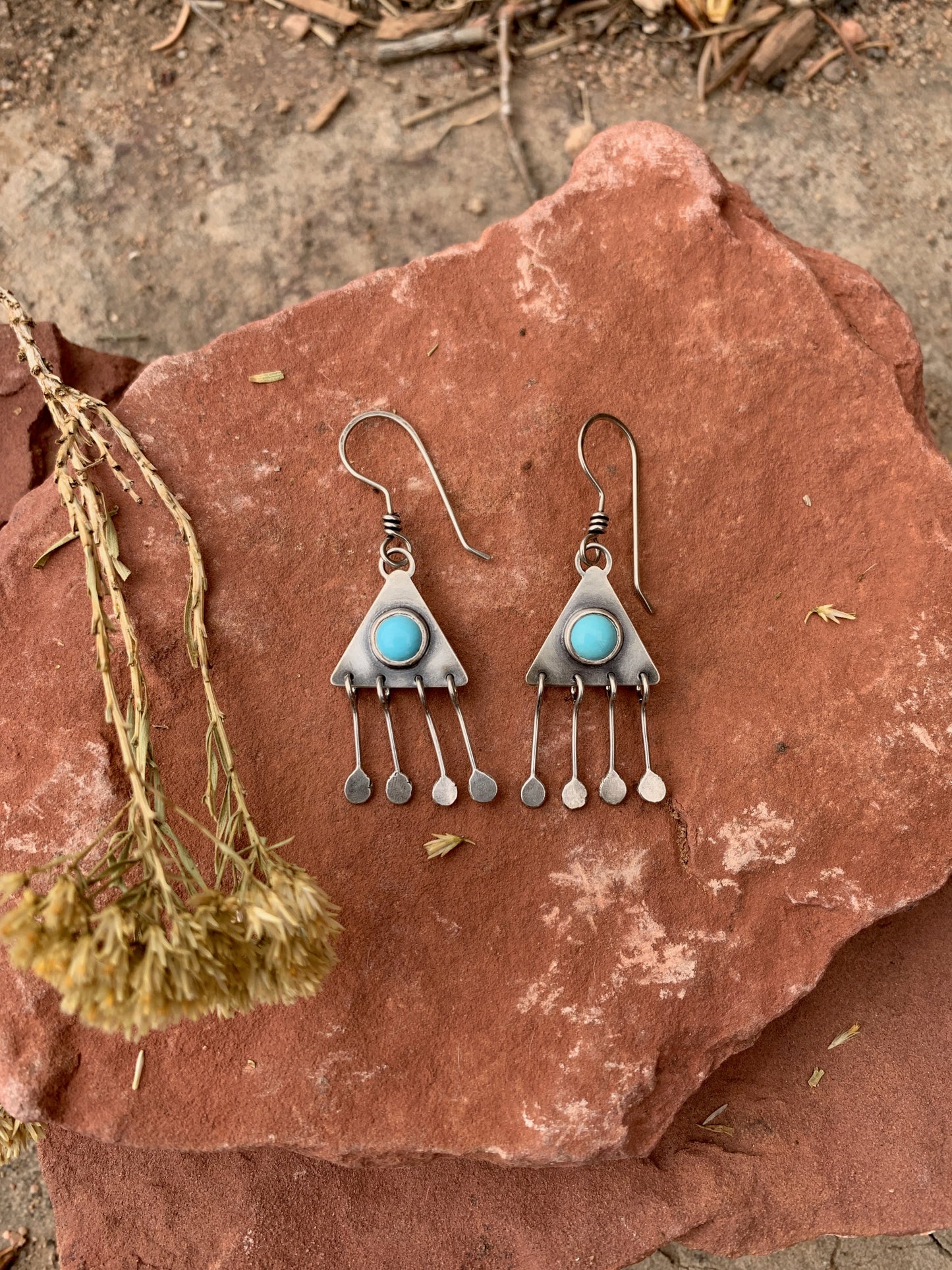 Triangle Fringe - Sterling Silver and Kingman Turquoise