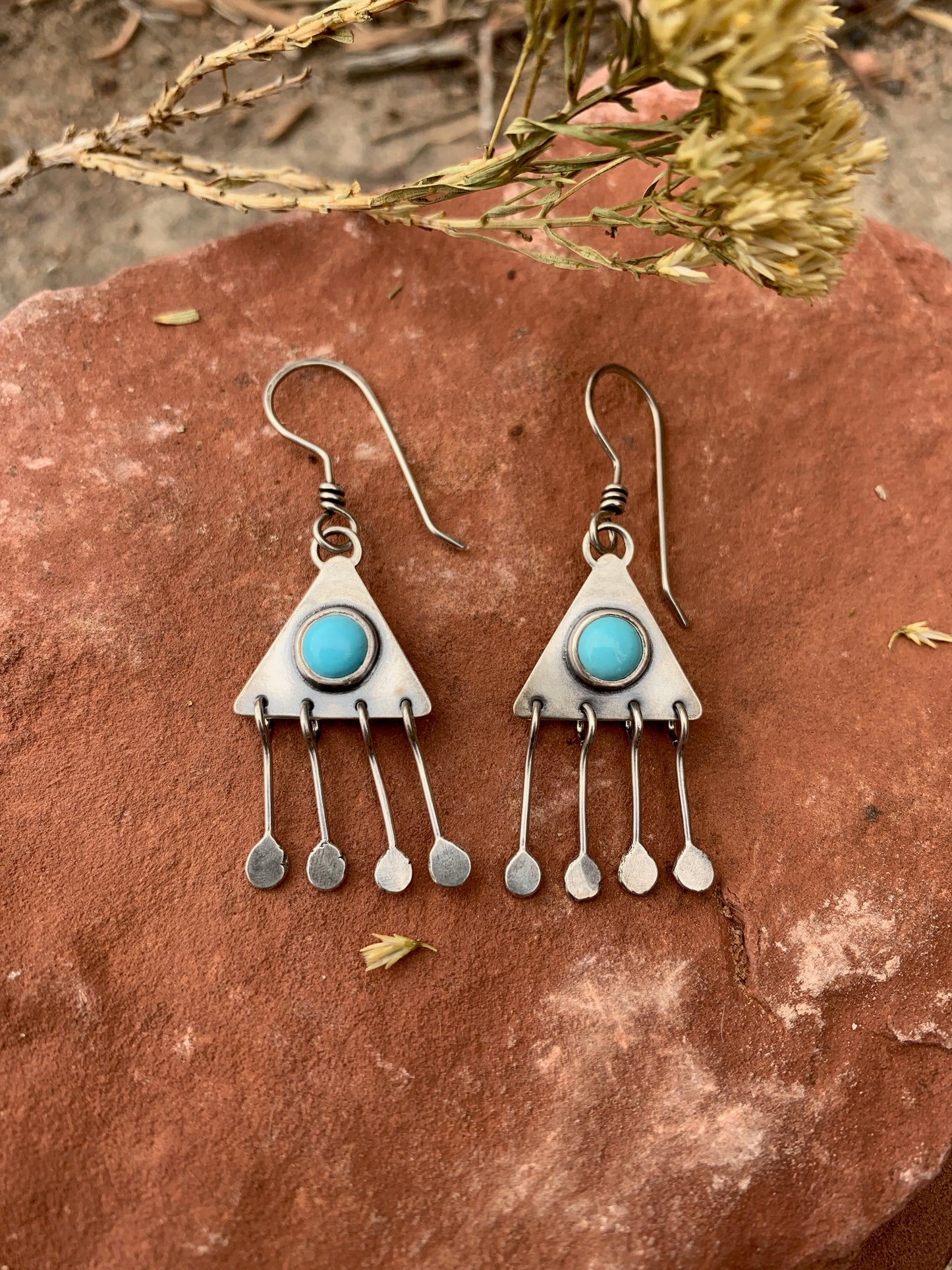 Triangle Fringe - Sterling Silver and Kingman Turquoise