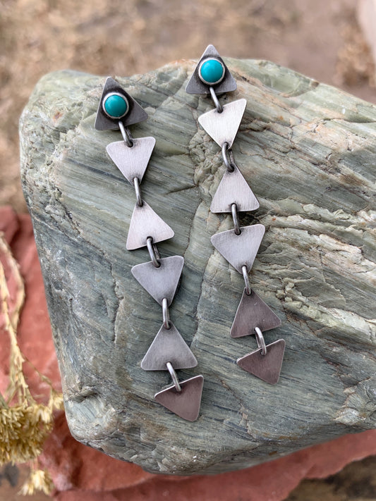 Triangle Dangle Studs - Sterling Silver and Tyrone Turquoise