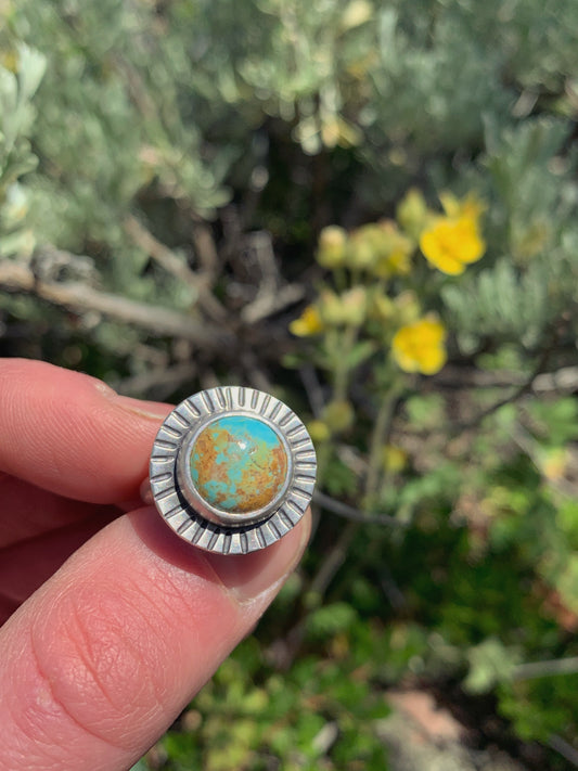 Pale Blue Dot Ring with Stamped Border - size 7