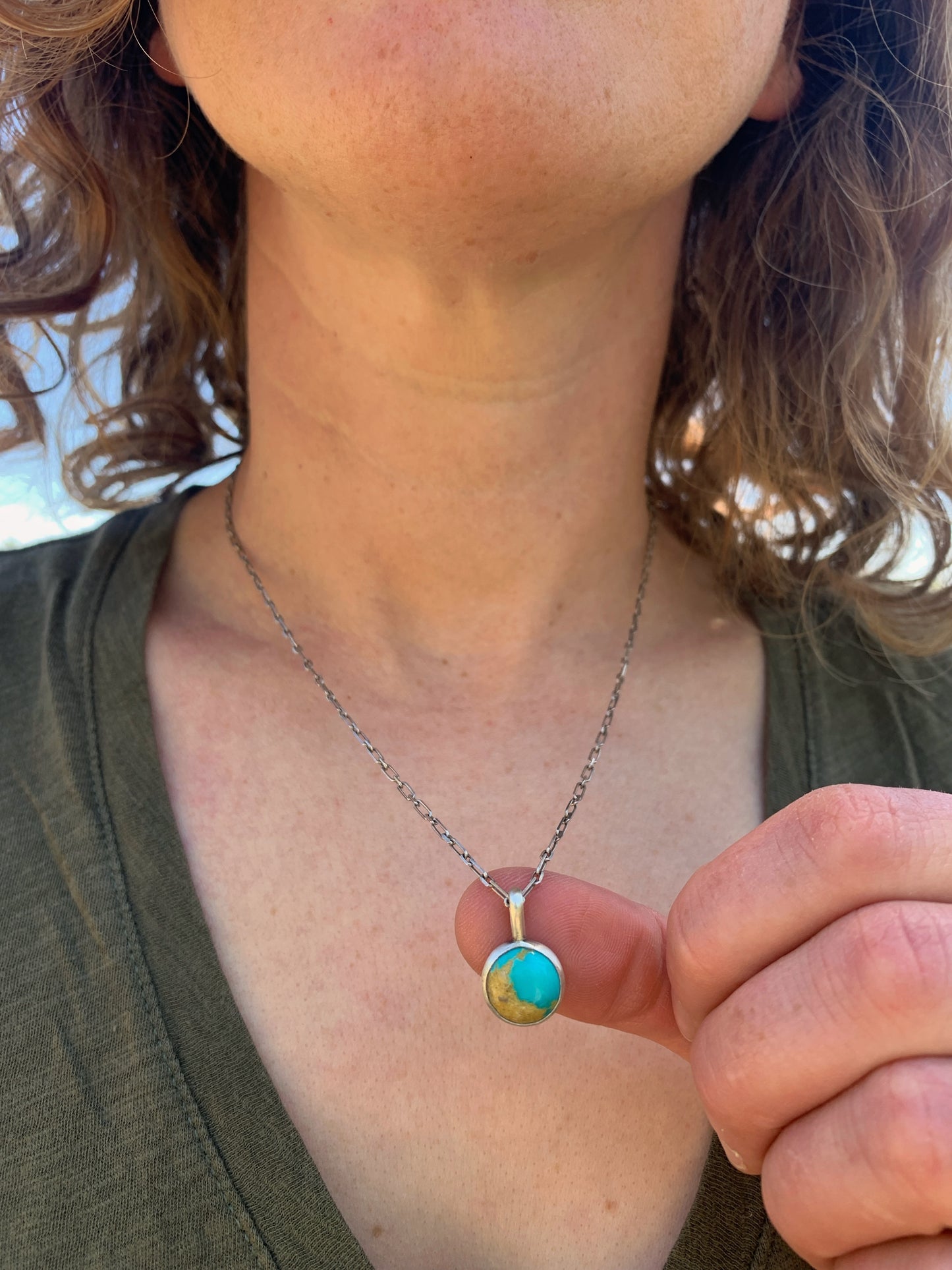 Pale Blue Dot Pendant #2 - Kingman Turquoise and Sterling Silver